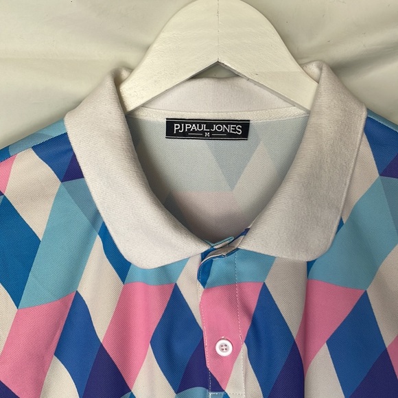 PJ PAUL JONES Mens Geometric Polo Shirt Multi-Color Casual Golf Tee Size Medium - Picture 5 of 7